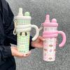 Милая чашка-термос для девочек, большая емкость, чашка для воды, женская новинка, высокая ценность, портативная, с двумя отверстиями для питья, для чая и льда