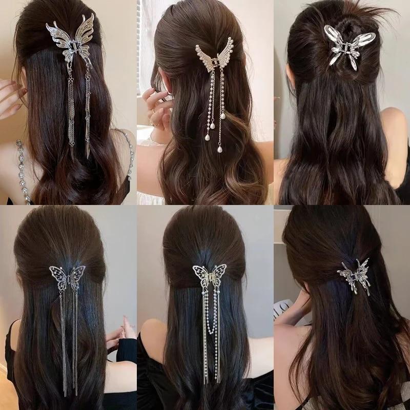 Exquisite Metal Butterfly Hair Claw Fashion Ponytail Clip Hairgrips Hairpin Elegant Ribbon Hair Clip Girls Vintage Hair Accessories