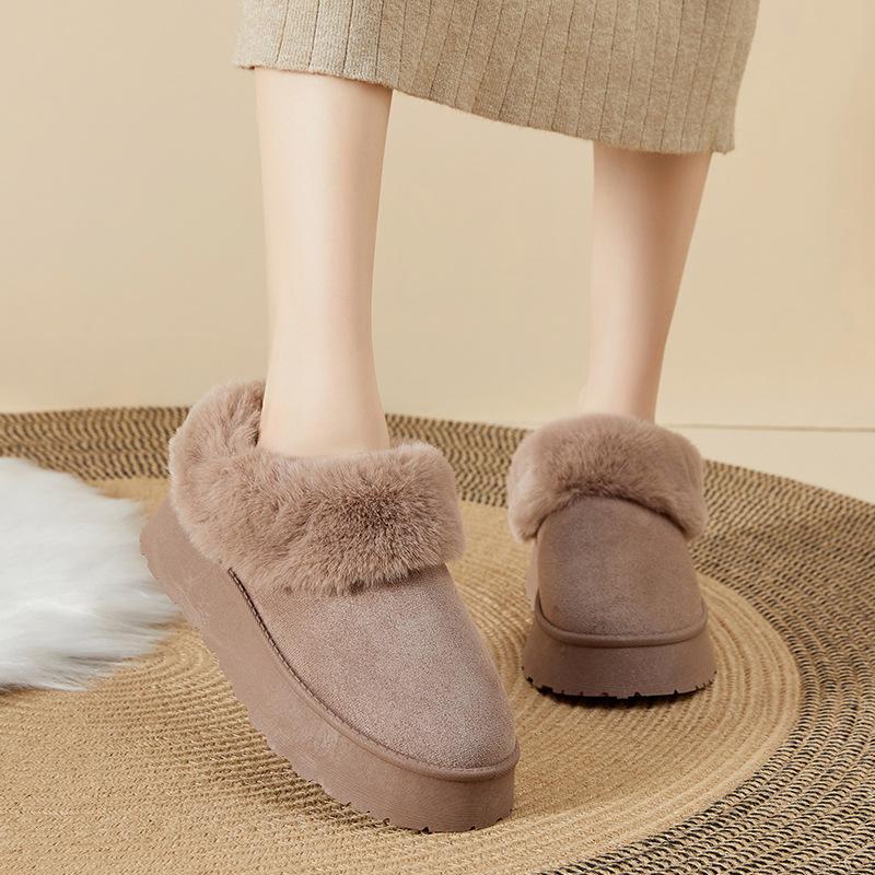 Женские зимние ботинки на толстой платформе, зимние короткие тапочки из искусственной замши с подкладкой из искусственного меха, нескользящие, теплые, для дома и улицы для женщин