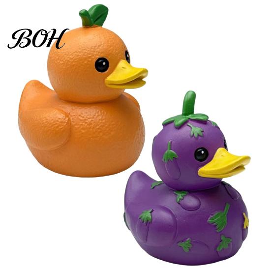 Car Dashboard Decorations Funny Orange Eggplant Duck Figurine, Fruit Vegetable Resin Statue, Adorable Desk Small Animal Collectibles Decor for