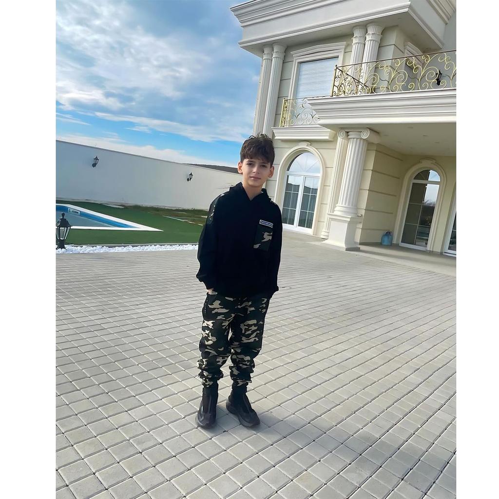 LOLANTA Boys' Set, Long Sleeve Hooded Sweatshirt and Cargo Pants, Camouflage, Stylish Black, Size 140