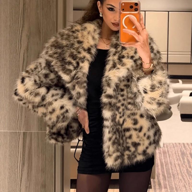 Womens Winter Animal Print Faux Fur Jacket Streetwear Outerwear