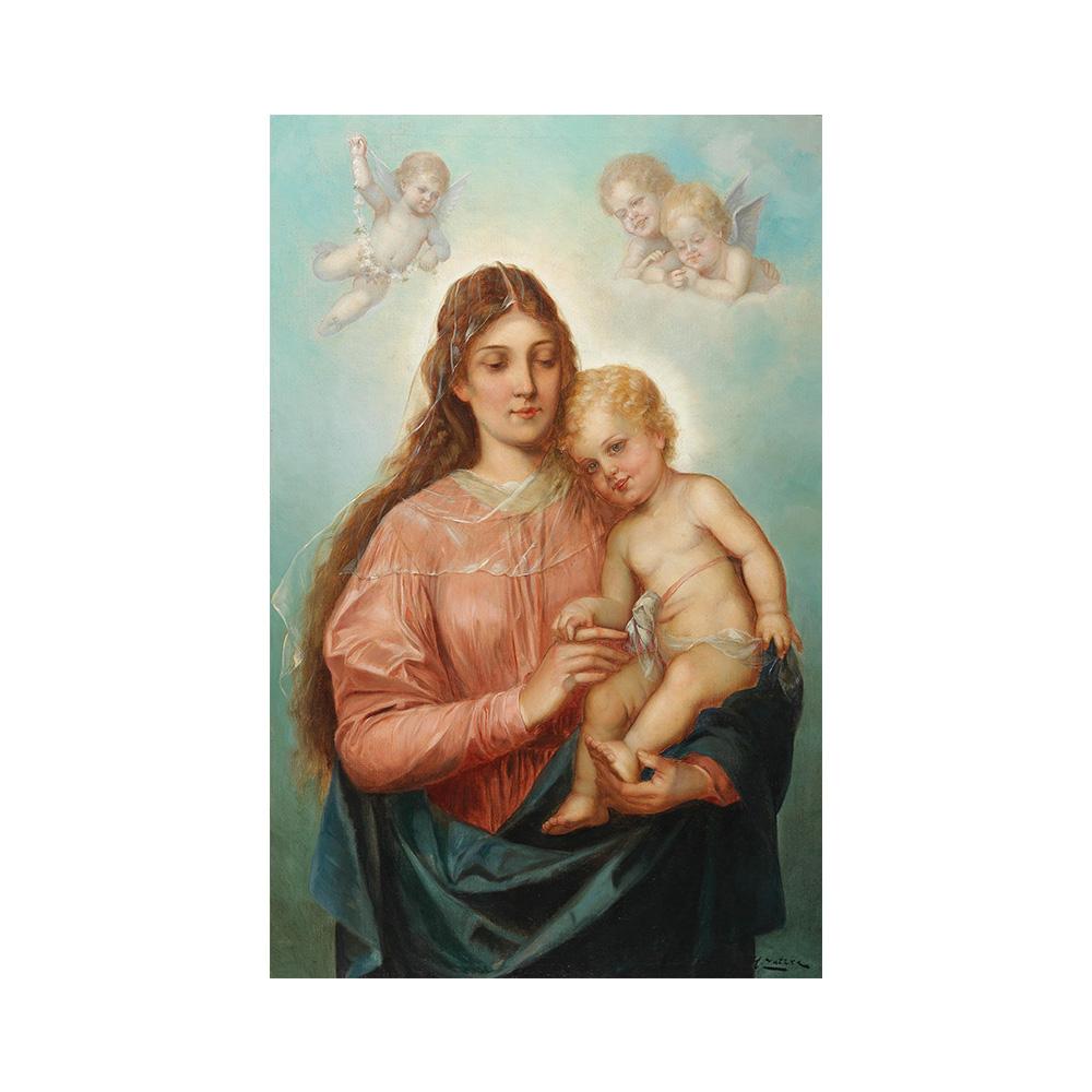 Мадонна с младенцем и ангелами Картина Zatzka Wall Retro Art Холст Печать Плакат Теплая Картина для Гостиной Домашний Декор Cuadros