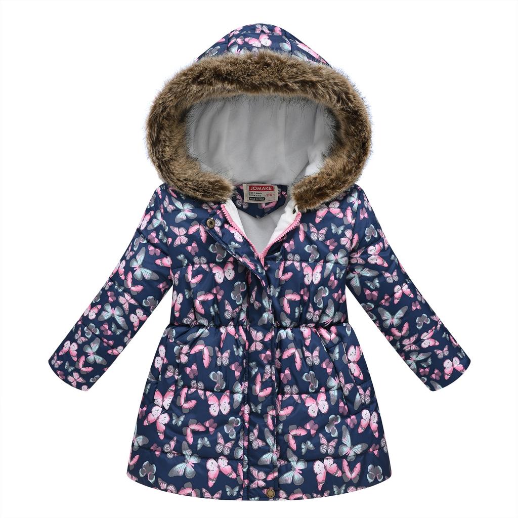 Children Cotton Coats Girls Winter Jacket Thickened Hooded Overcoat Warm Fashion Casual Printed Kids Cotton-padded Clothes