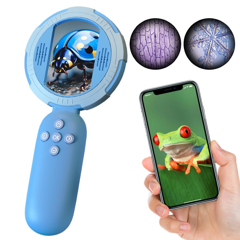 Handheld Microscope 4X with 2in Screen & 8 LED Lights Kids Magnifer Handheld Magnifier Christmas Birthday Gifts for Boys Girls