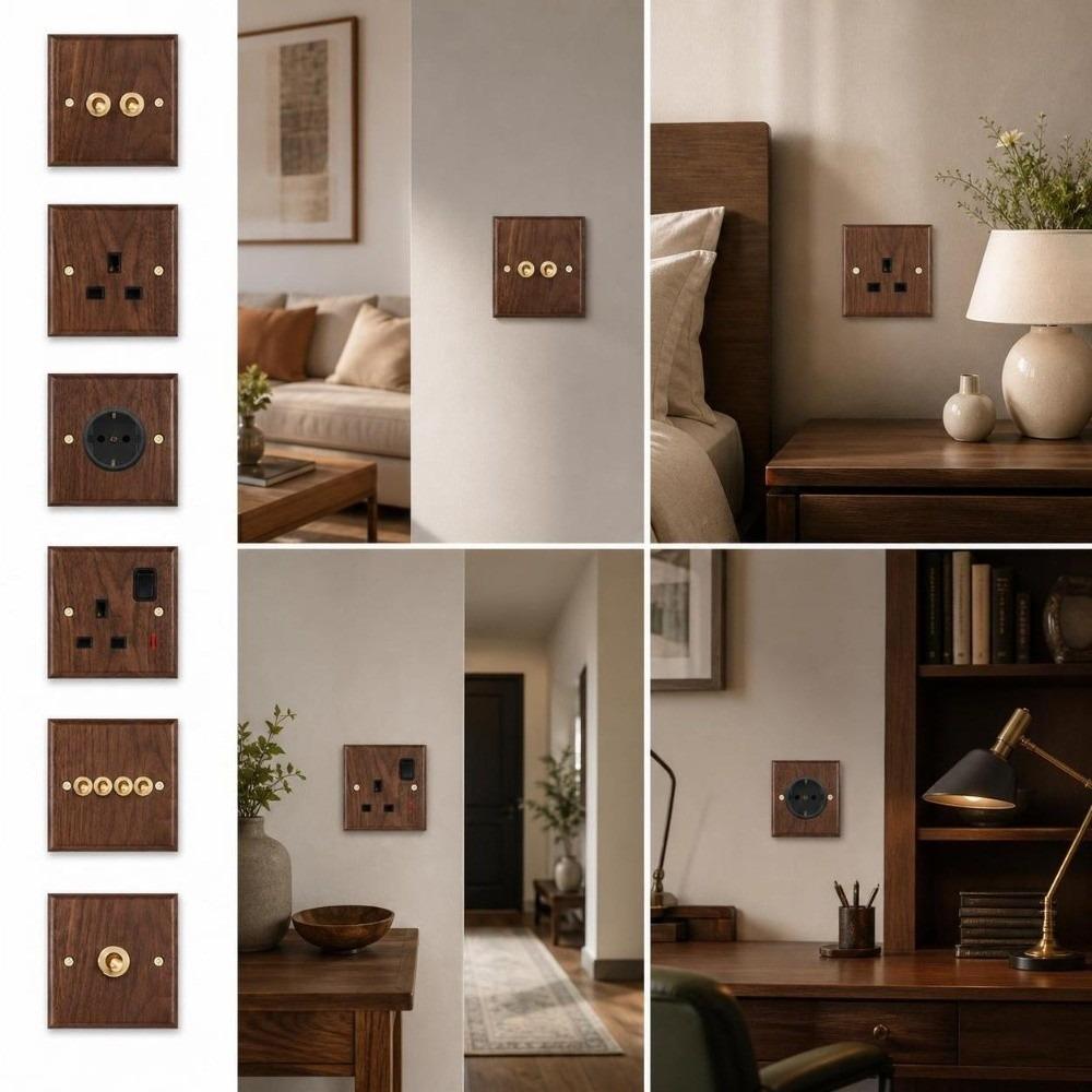 Brass Lever Wall Light Switch Panel Walnut Wood Brass Lever Wall Switch Home Hotel B&B Decoration