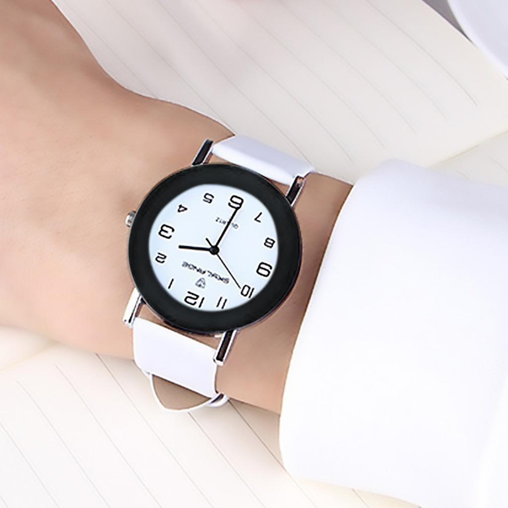 Простые белые кожаные часы Женские платья Повседневные аналоговые кварцевые наручные часы