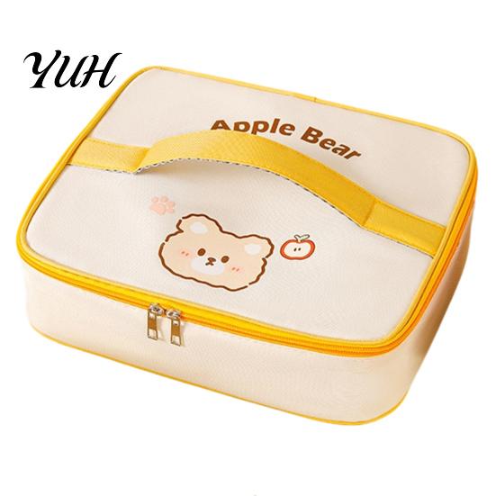 Reinforced Handle Meal Tote Insulated Square Flat Lunch Bag, Thickened Aluminum Foil Lining Box, Compact Carrier for Work Durable Oxford Cartoon Print