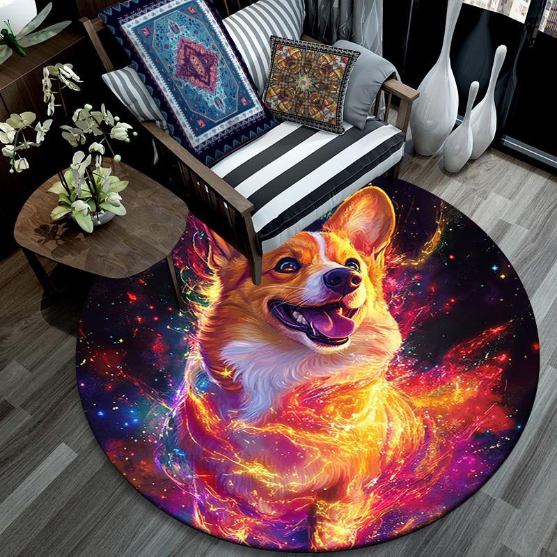 Круглый ковер Cosmic Corgi, Ковер для гостиной, спальни, дивана, игровой комнаты, Нескользящий коврик для пола