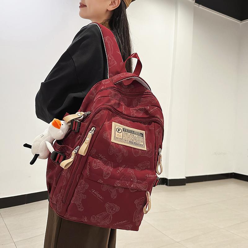 Men's Backpack Women's Large Capacity Bear Printed Backpack Travel Computer Backpack Student School Bag