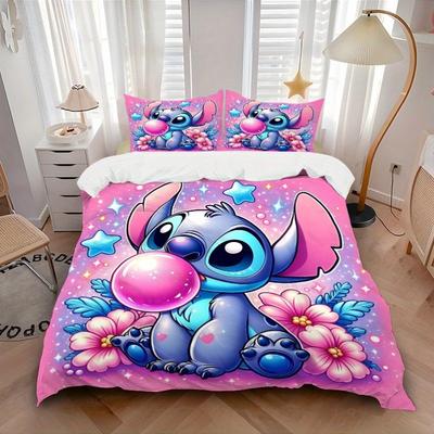 3pcs Cute Stitch Printed Bedding Set, Soft and Comfortable Quilt Cover for Bedroom, Guest Room (1 Duvet Cover + 2 Pillowcases, Pillow Core Not In