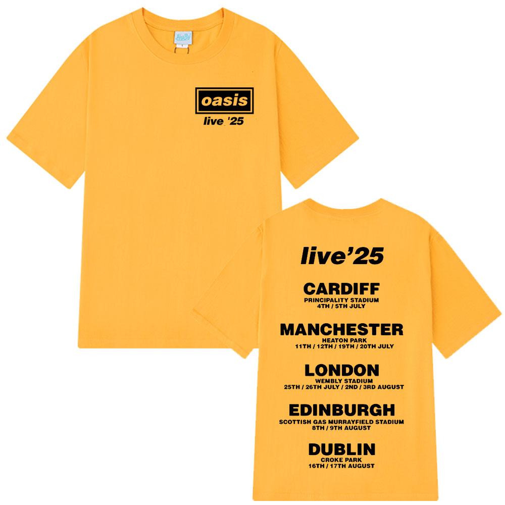 O-Oasis Live 25 Tour Футболки Британская рок-группа Винтажная футболка Мужская одежда Хлопок Повседневные футболки с коротким рукавом Топы Подарок для фанатов