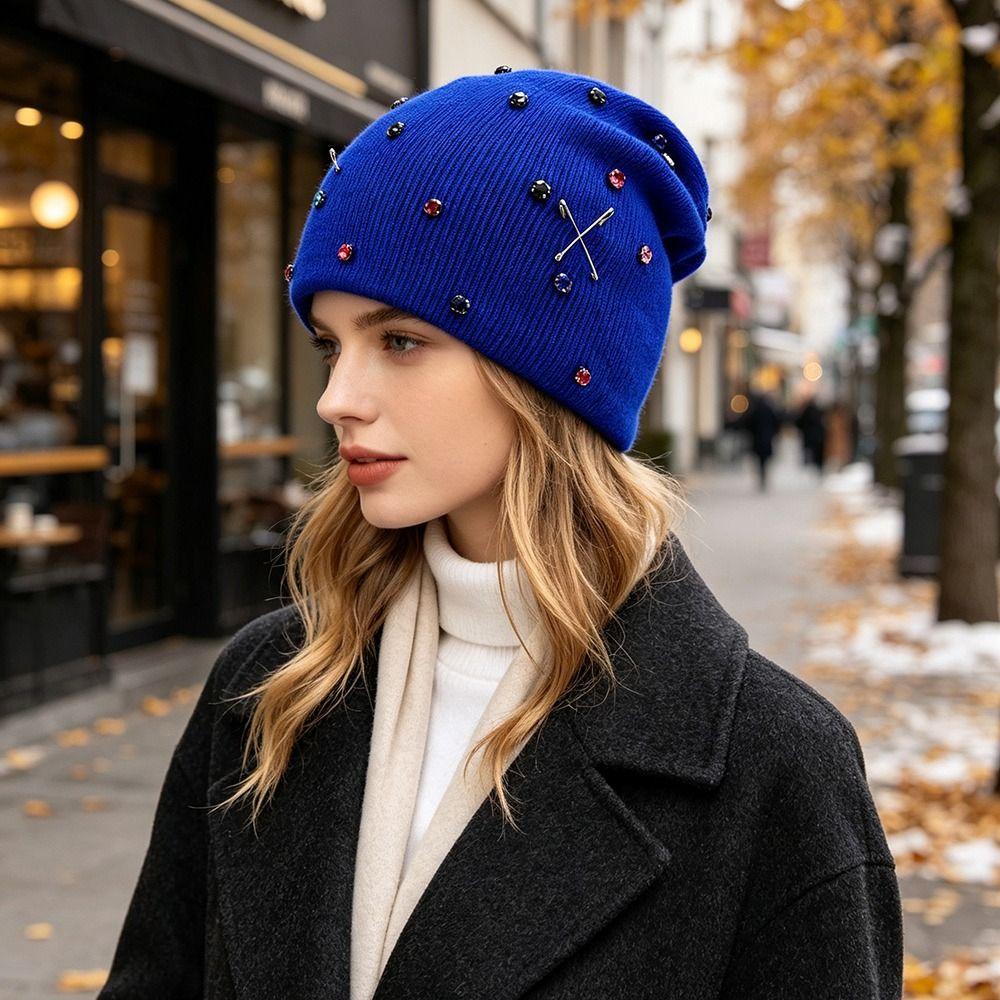 Windproof Beanie Hat Warm Skullies Hat Casual Knitted Pullover Cap for Women