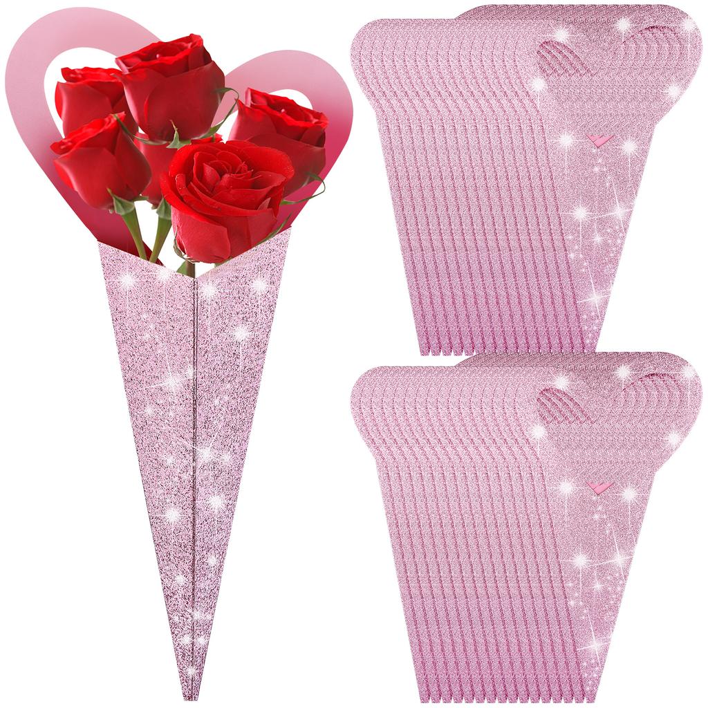 60 Pcs Valentines Heart Single Flower Sleeves 18.3 X 3.9 Inch Flower Bouquet Wrapping Paper Heart Boxes For Flowers Love Heart F