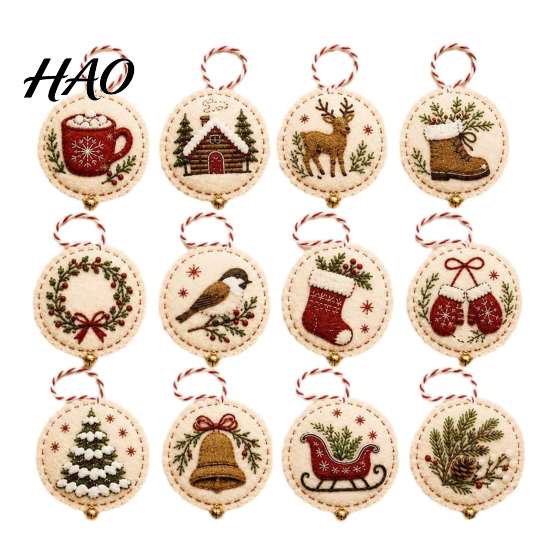 Handmade Christmas Tree Decorations DIY Embroidery Ornament Kit, Hand Sewing Yarn Craft Projects for Adults Felt Hanging Set Tree, Crafts Gift Holiday