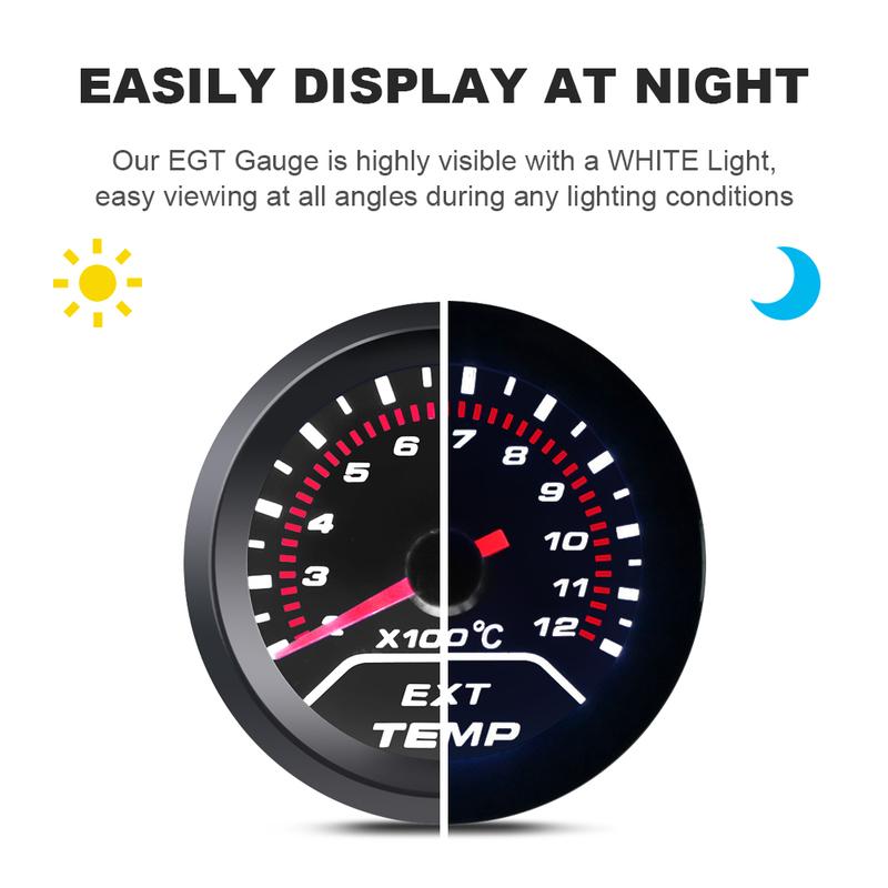 12V 52mm Universal Car Exhaust Gas Temp Gauge Meter EGT Temperature Meter With Electronic Sensor For Car Truck Vehicle