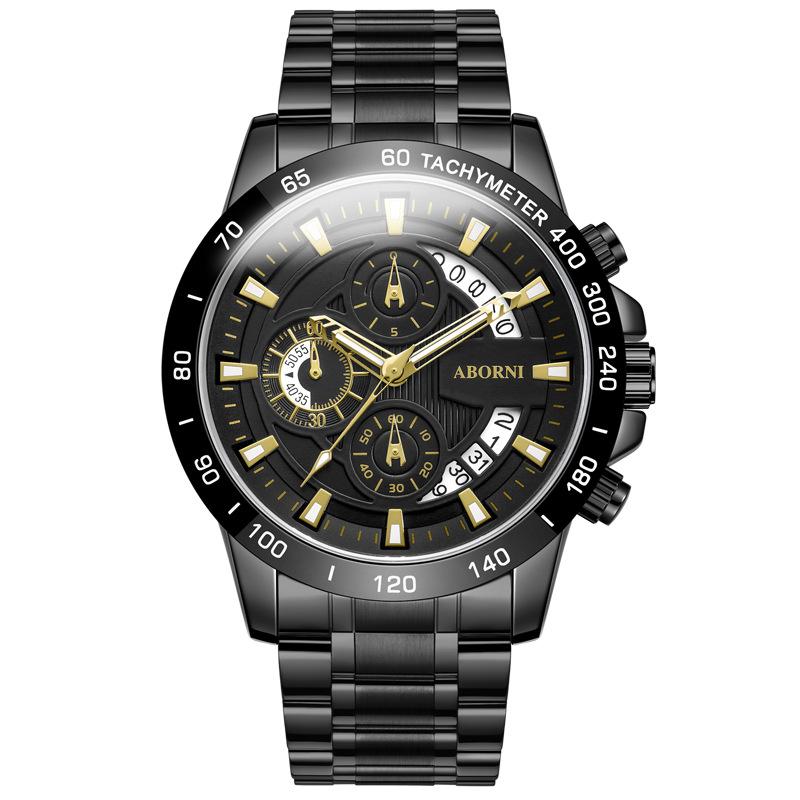 ABORNI WATCH Мужские деловые светящиеся в темноте водонепроницаемые стальные мужские часы с хронографом Кварцевые часы