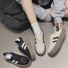 "Double-Bar Thick Sole Dexun Women's Retro Casual Korean White Shoes"