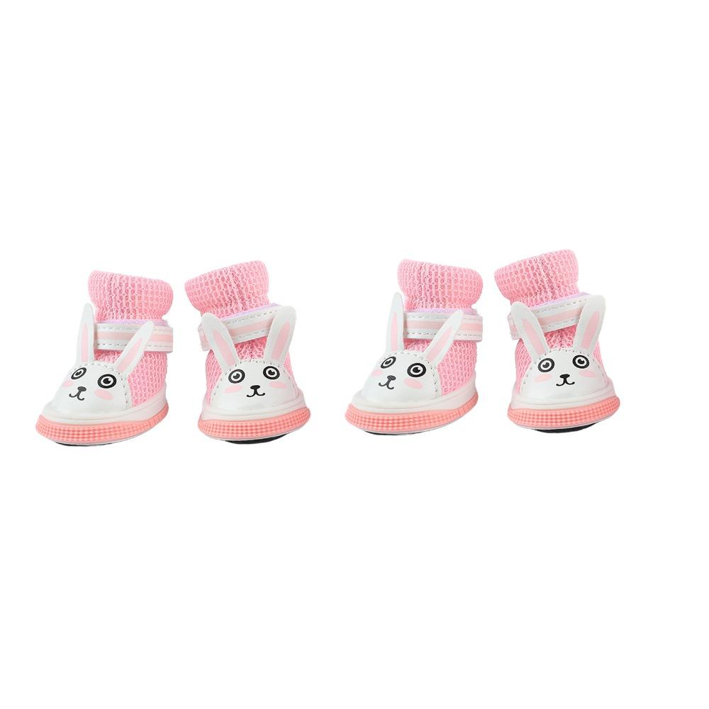 4 pcs Adjustable Strap Pet Mesh Shoes Pink Pet Footwear Anti Scratch Pet Shoes Street Walking