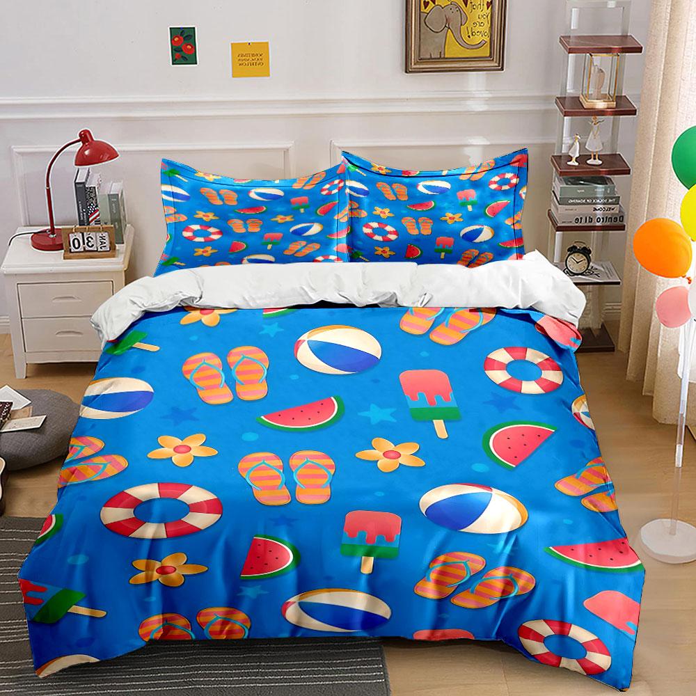 Flip-flops, beach balls, flowers. Bedding sets Duvet cover sets Duvet covers Pillowcases(1 * Duvet Cover 2 * Pillowcases without duvet insert)