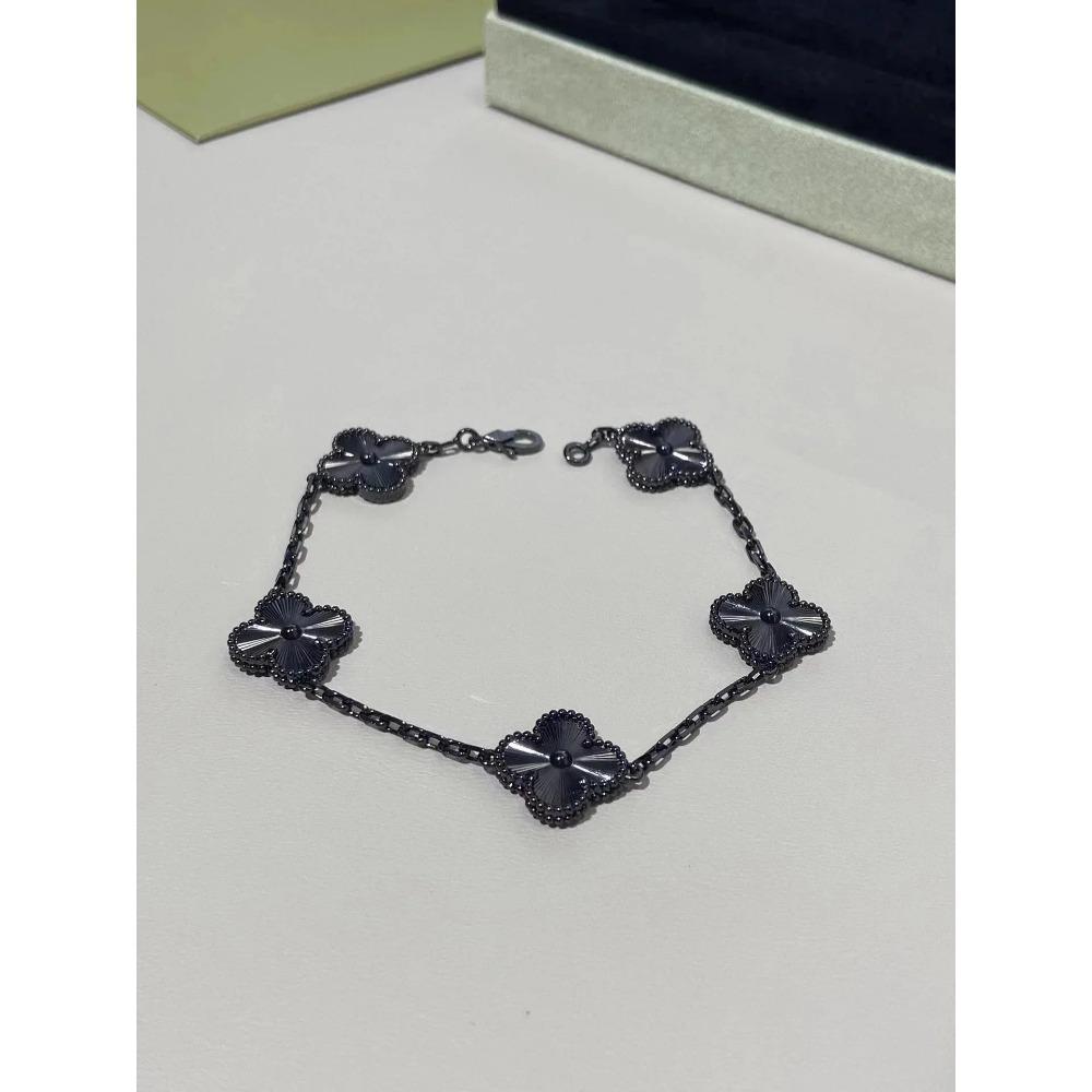 Браслет Клевер Пряжка CNC Толстая Цепь Розовое Золото Красный Агат Черный Агат Счастливый Браслет для Женщин