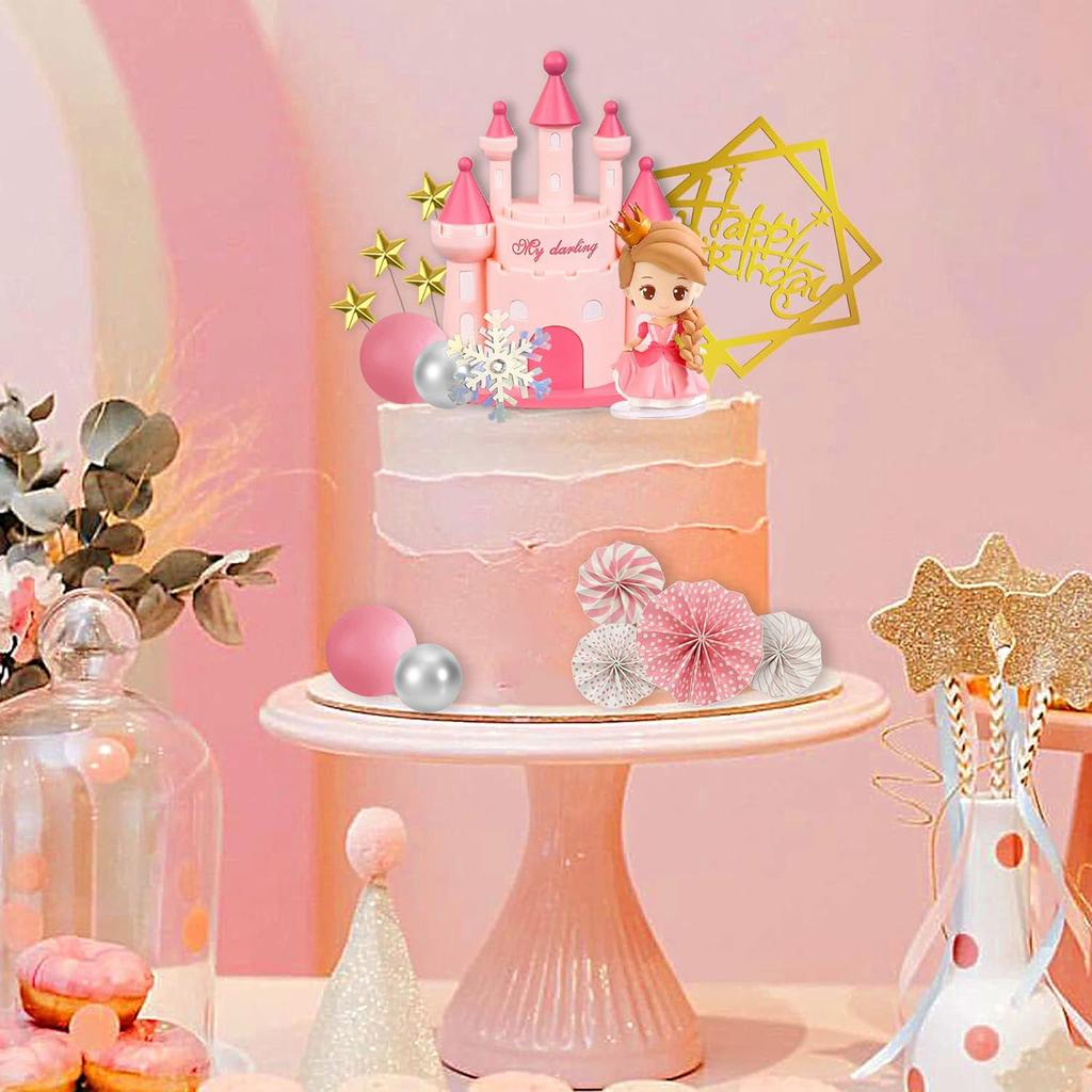 Princess Cake Topper Castle Cake Decoration for Girl Kid Happy Birthday Theme Party Decorations Princess Baby Shower Supplies