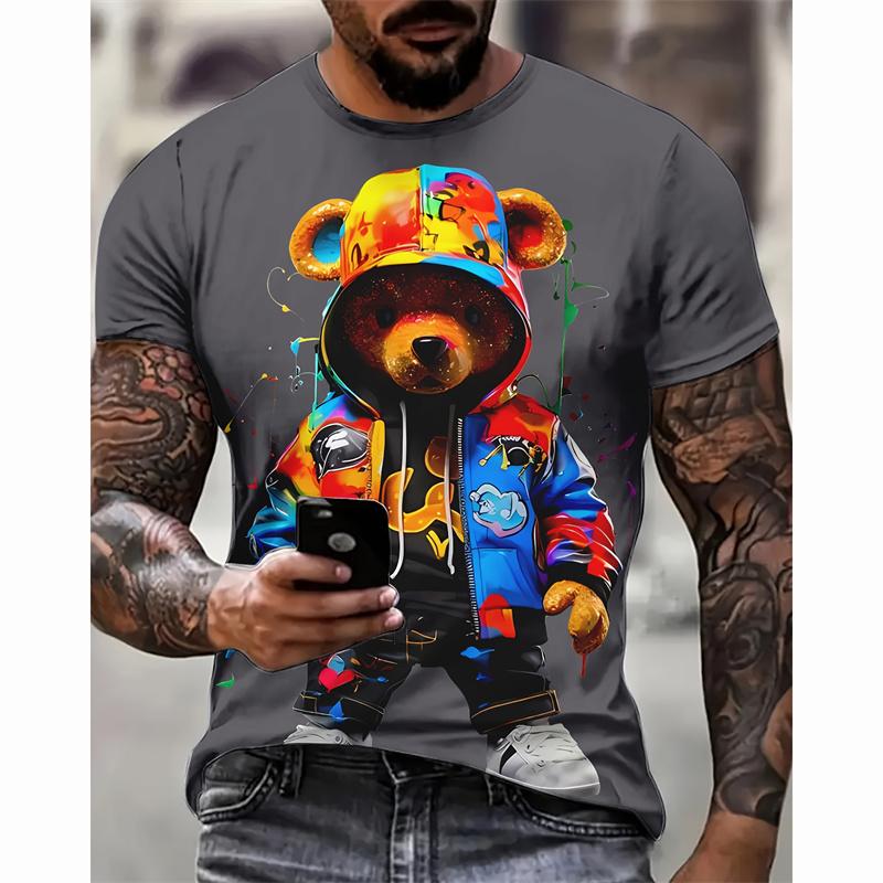 Футболка с рисунком медведей для мужчин и детей, милые футболки с 3D-принтом в виде животных, летняя мода, короткий рукав, круглый вырез, футболки Y2K