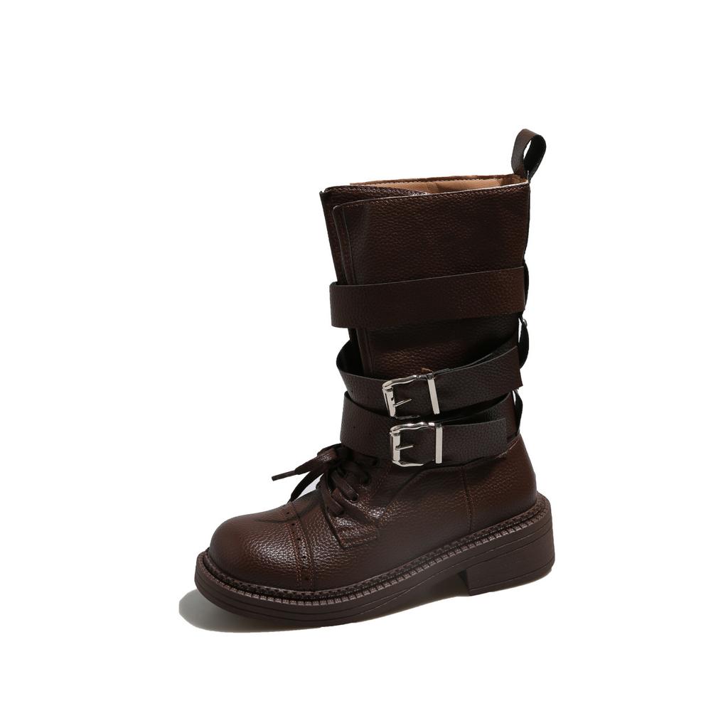 Летние сапоги 2025 новые ретро с пряжкой-ремнем, ботинки-локомотивы на толстом каблуке, рыцарские сапоги в британском стиле, уличная обувь, короткие ботинки