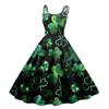 Женская мода ул.. Сексуальное винтажное платье с открытыми плечами с принтом ко Дню Святого Патрика