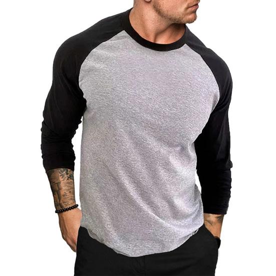 Spring Autumn Men Casual T-shirt O-neck Raglan Sleeve Color Matching Slim Fit Fitness Gym Pullover Tops Streetwear