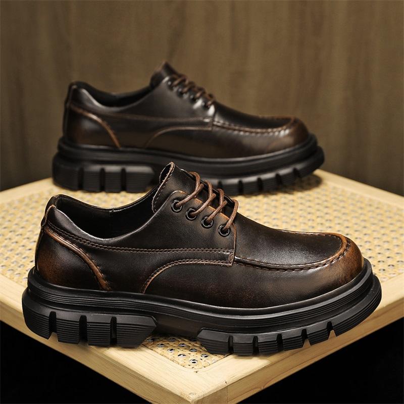 Thick Bottom Men Business Casual Leather Shoe Non Slip Platform Oxfords Shoes Lace-up Formal Dress Footwear Man Walking Sneakers