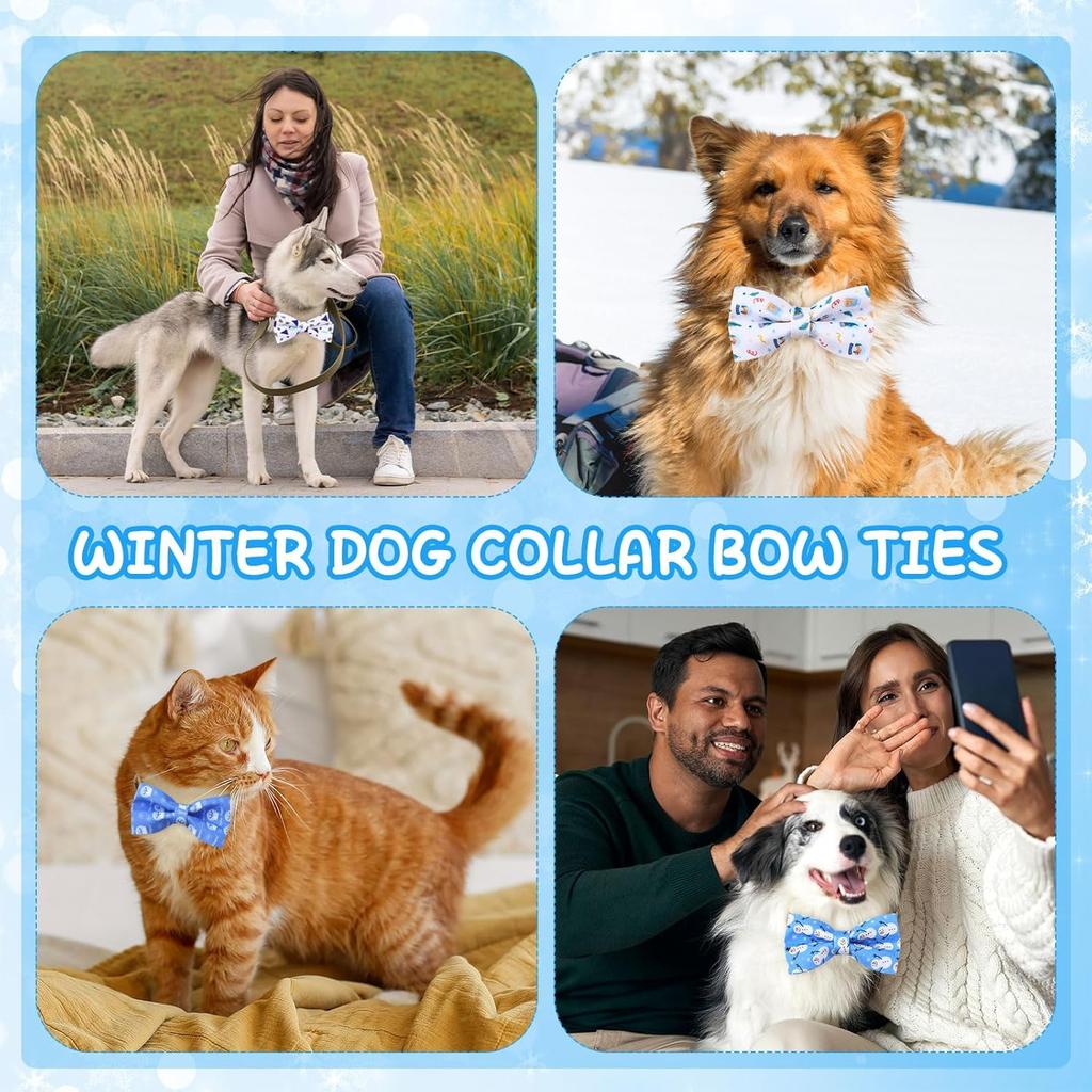 Sanwuta 60 Pcs Winter Collar Dog Bow Ties Bulk Dog Bowtie Accessories Puppy Bows Detachable Attachment Charms for Small Medium Large Dogs Cat Bows