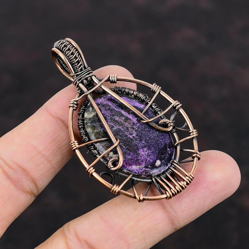 Tree Of Life Purpurite Pendant Copper Wire Wrapped Pendant Natural Gemstone Pendant Copper Designer Jewelry Handmade Pendant Engagement Gift