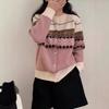 Ромбовидный жаккардовый свитер женский осенний новый свободный и универсальный ретро литературный контрастный цвет вязаный кардиган куртка