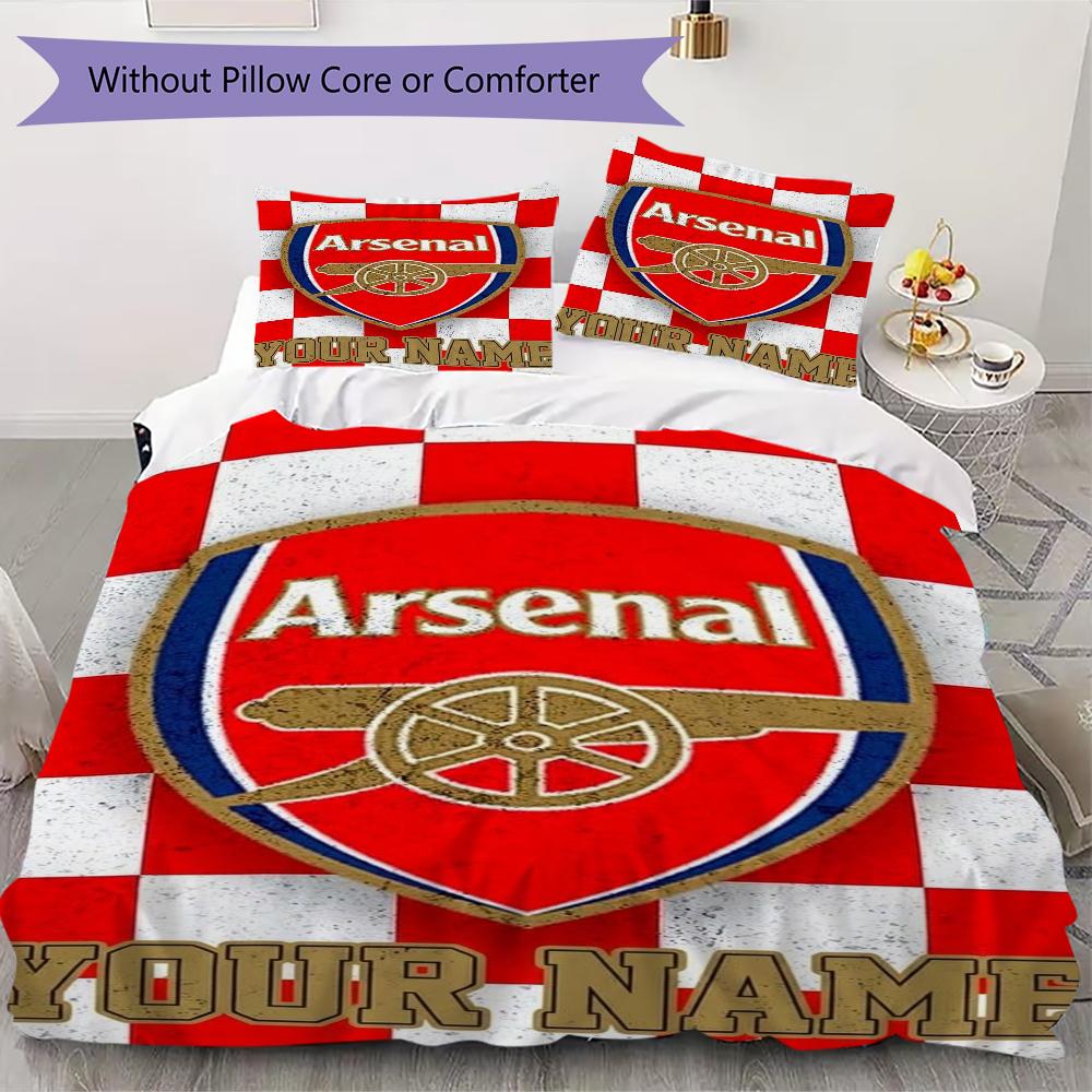 Custom Name Arsenal Pattern Bedding uilt Set uilt Cover Pillowcase Home Decoration Birthday Gift (1*duvet cover+2*pillowcase without core)