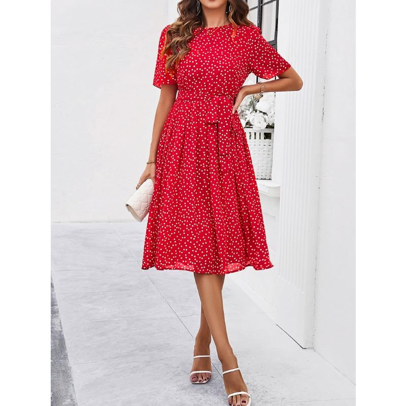 And Fashion Spring Summer 2025 Versatile Temperament Casual Polka Dot Tie Long Dresses Dresses For Women