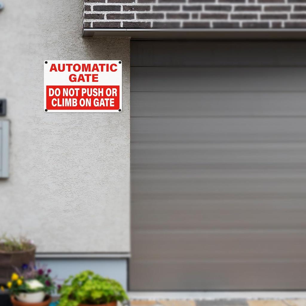 Automatic Gate Signs 12 × 8 Inches Aluminum Notice Do Not Push or Climb on Gate Signage Electronic Sel-Adhesive Outdoor for Shop Office Safety