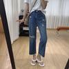 High Waist Wide Leg Distressed Denim Pants Women Loose Fit Cropped Straight Cut Jeans 2025