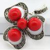 Vintage 925 Silver Red Coral Bead Marcasite Pendant 47x37MM