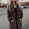 Luxury Women Long Sleeve Lapel Collar Print Woolen Leopard Thick Warm Midi Coat
