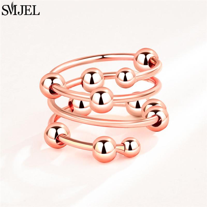 Romantic Cherry Blossom Anxiety Fidget Spinner Rings for Women Cute Rabbit Butterfly Beads Rotate Relaxing Ring Party Jewelry