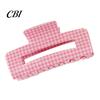 Hair Claw Clip Back Head Claw, Hollow Square Large Clip, Plaid Print Anti-Slip Teeth Accessory for Daily Wear High Hardness