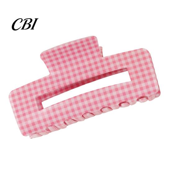 Hair Claw Clip Back Head Claw, Hollow Square Large Clip, Plaid Print Anti-Slip Teeth Accessory for Daily Wear High Hardness