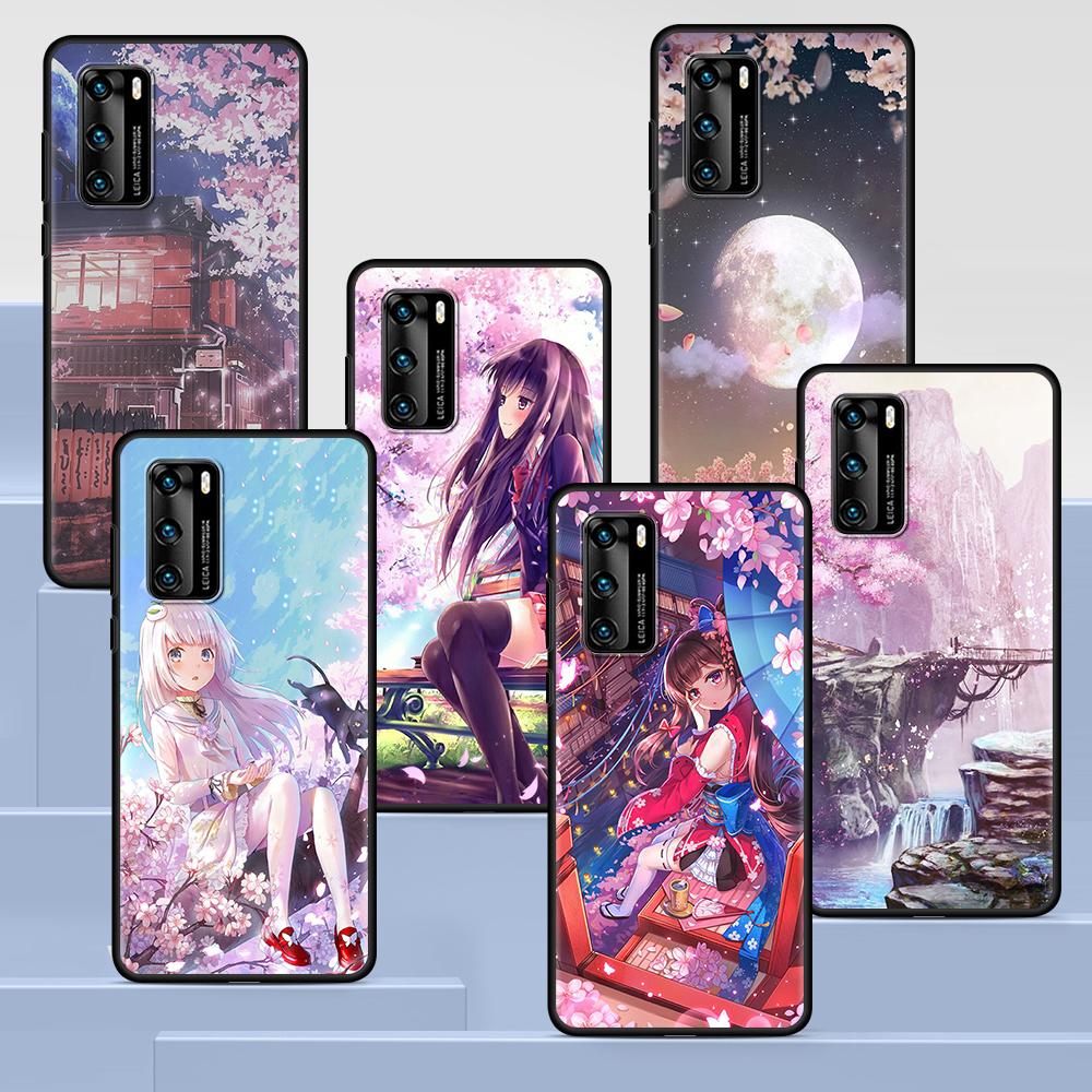 Plum Cherry Blossom Girl Case for Huawei P30 P Smart Z P40 Lite E P20 Y6 Y7 Y9 2019 Honor 8X Play 9A 50 20 Pro Black Soft Cover