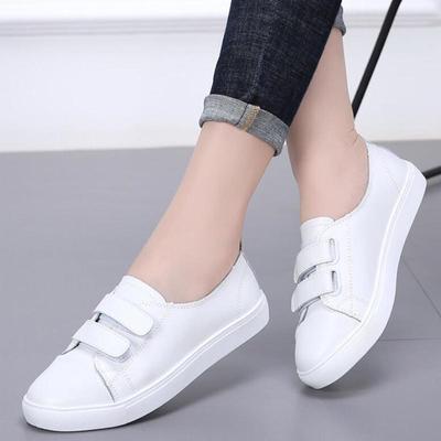 Весенние новые белые туфли из натуральной кожи, повседневные женские дышащие кроссовки для бега, кроссовки для студентов, теннисные женские, на липучке, осень