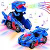 Dinosaur Transforming Robot Car Toy Deformation Transformation LED with Light Sound Singing Toy Car Toy Integrated Automatic Transformation Light
