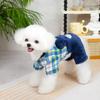 Клетчатый медведь Зимние комбинезоны для собак Теплый флис утолщенная одежда для домашних животных с поводком D-образным кольцом Пижамы для собак