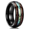 Fashion 8mm Men Black Stainless Steel Rings Hawaiian Koa Wood Inlay Abalone Shell Rings For Men Women Wedding Band Jewelry Gifts