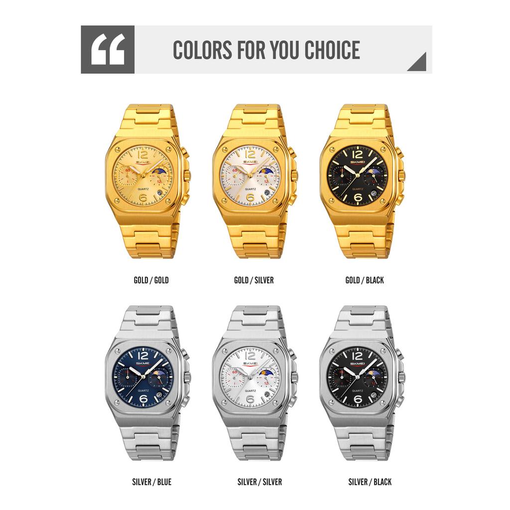 Skmei New Design Quartz Wristwatches Men Golden Stainless Steel Watch Date Functions Luxury Clock Man