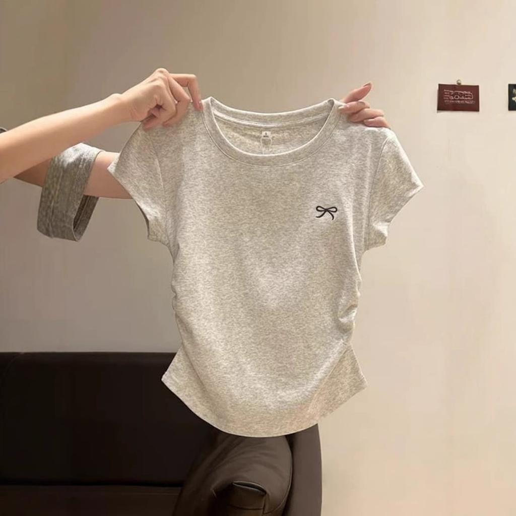 Design Sense Waist-hugging Pure and Sexy Shoulder-style White T-shirt for Women In Spring and Summer Slim Short Flying Sleeve Top
